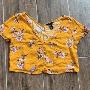 Forever 21 Yellow Floral Crop Size Small